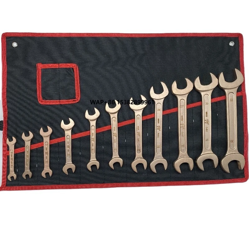 Aluminum Bronze Strike the Disassembled Parts Hand Tool Double Open End Wrench 11 Pieces Set for Pharmaceutical Factory