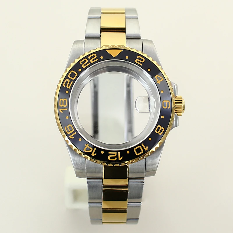 PVD Rose Gold 40mm Diver Watch Case Polished Strap Ceramic Bezel For GMT NH35 NH36 NH34 NH38 Miyota 8215 Eta 2824 Sapphire Glass