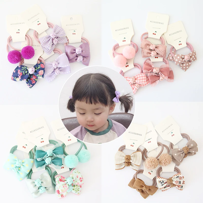 10Pcs Set Baby Hair Bands Cartoon Dot Bows Flower Kids Hair Ropes Kids Rubber Band Baby Girl Hair Accessories