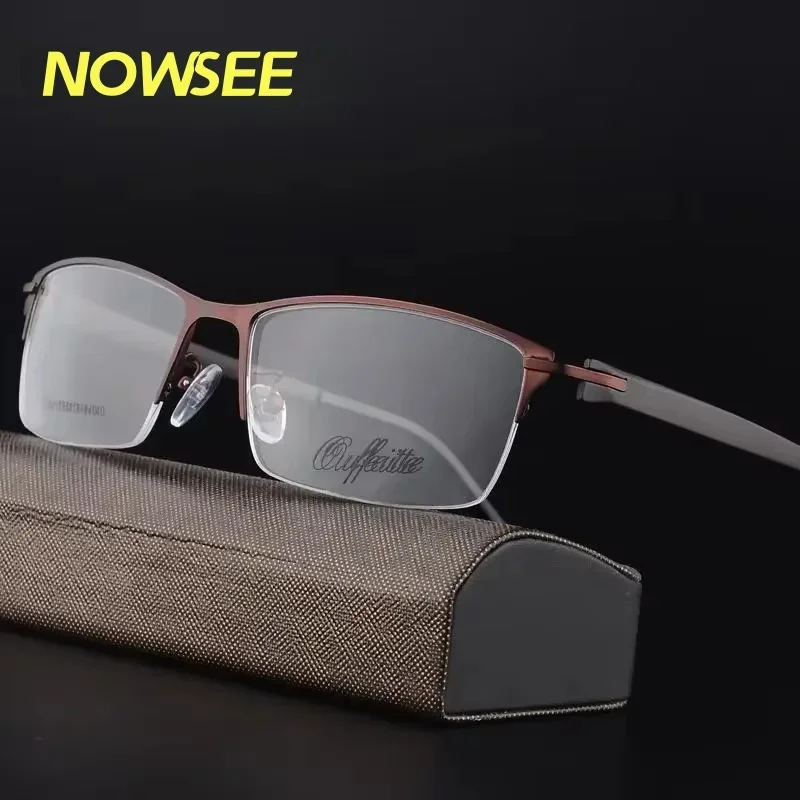 

NOWSEE Brand Half Frame Ultra Light Metal Frame Business Eyeglasses for Men Eyewear Prescription Anti Blue Lights Spectacles