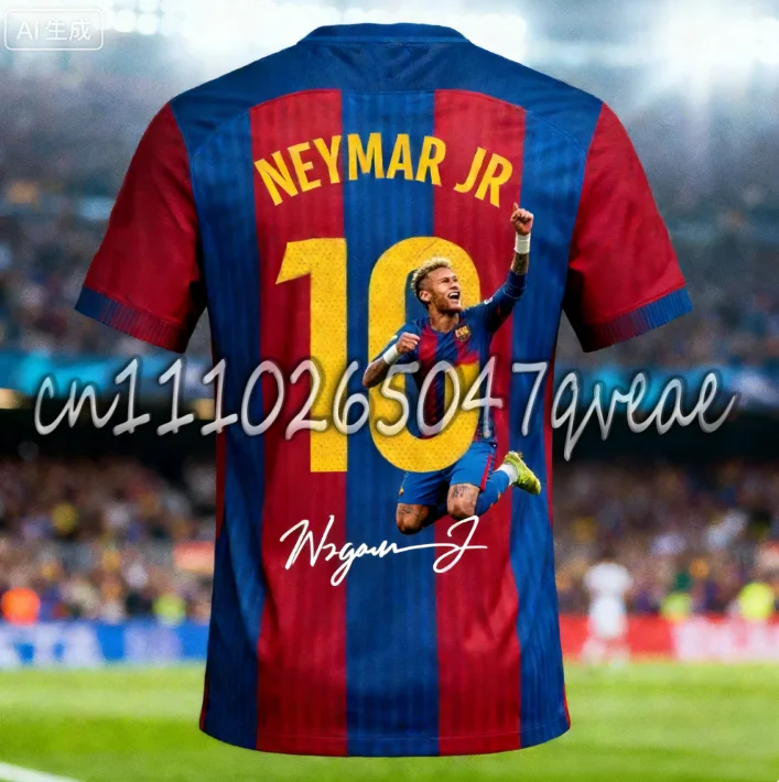 2026 nueva camiseta de verano AI Neymar No.10 Barcelona: impresión legendaria de rayas rojas y azules