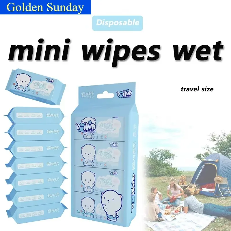 64 Uds Mini toallitas desechables para manos/tamaño de viaje portátil toallitas de limpieza de manos y boca de extracción especial para suministros escolares para el hogar