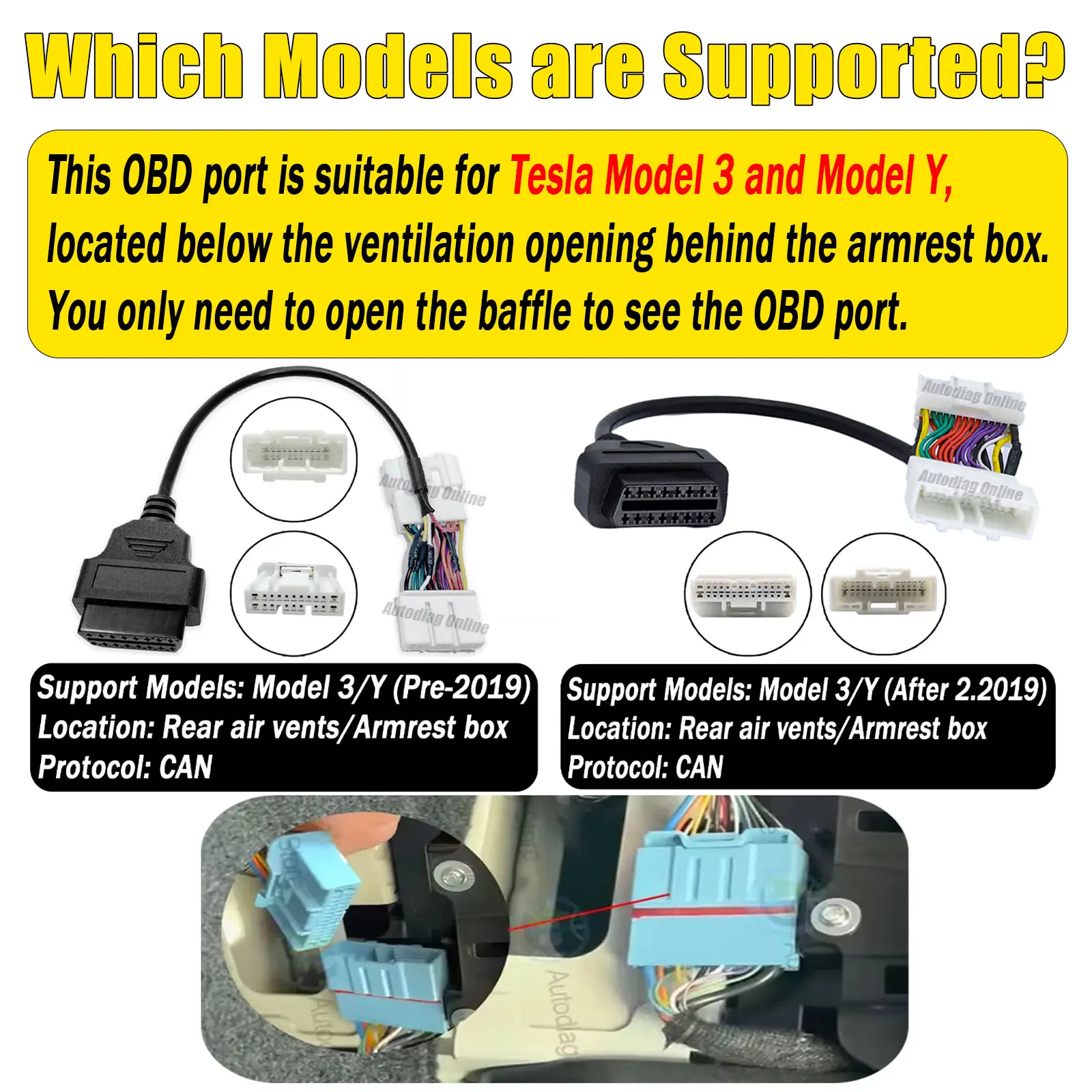 20pin Male/Female to OBD For Tesla Model S/X 20pin to OBD for Tesla Model 3/Y Before Jan 2019 For X431 OBD2 Diagnostic Adapter