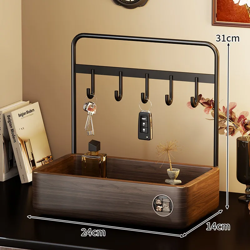 HYS solid wood key storage entrance ornament entry door high-end shoe cabinet hanging key box rack countertop jewelry bracket