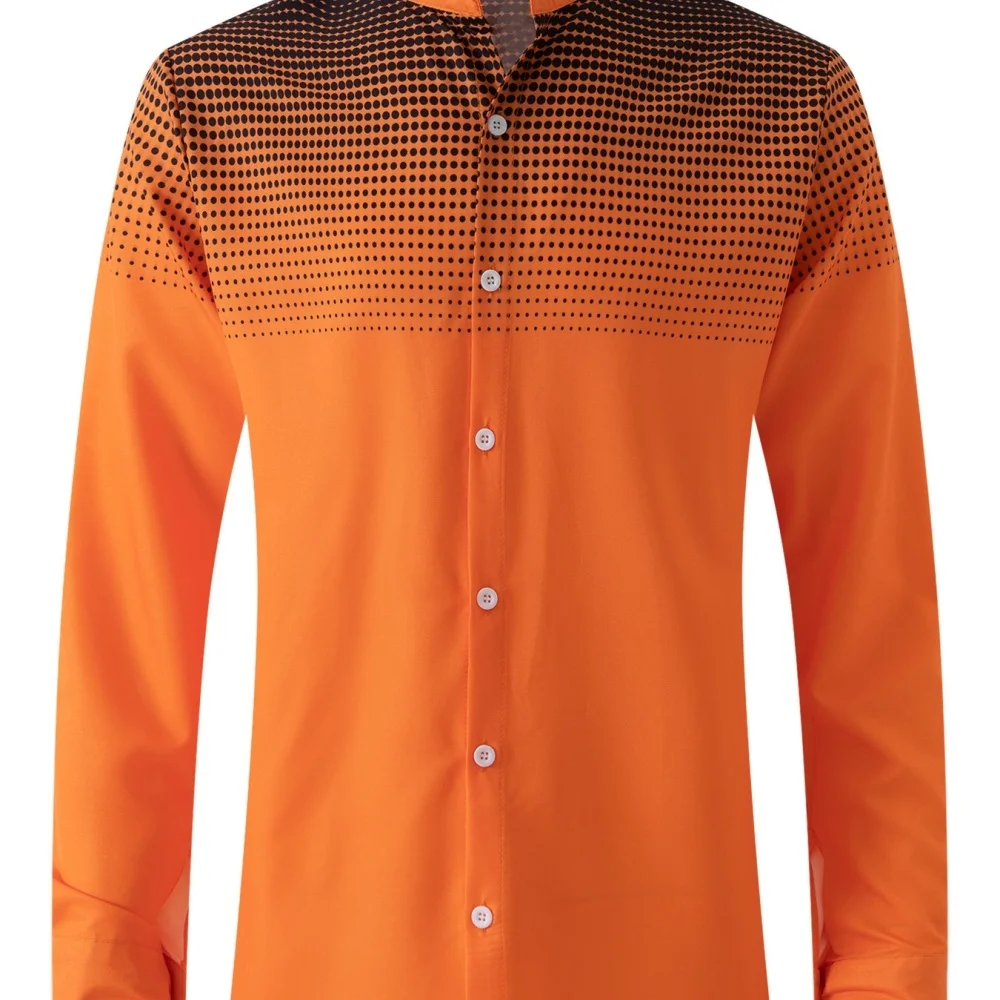 The new fashionable men's business casual style loose-fitting long-sleeved button-down shirt with changing polka dot patterns