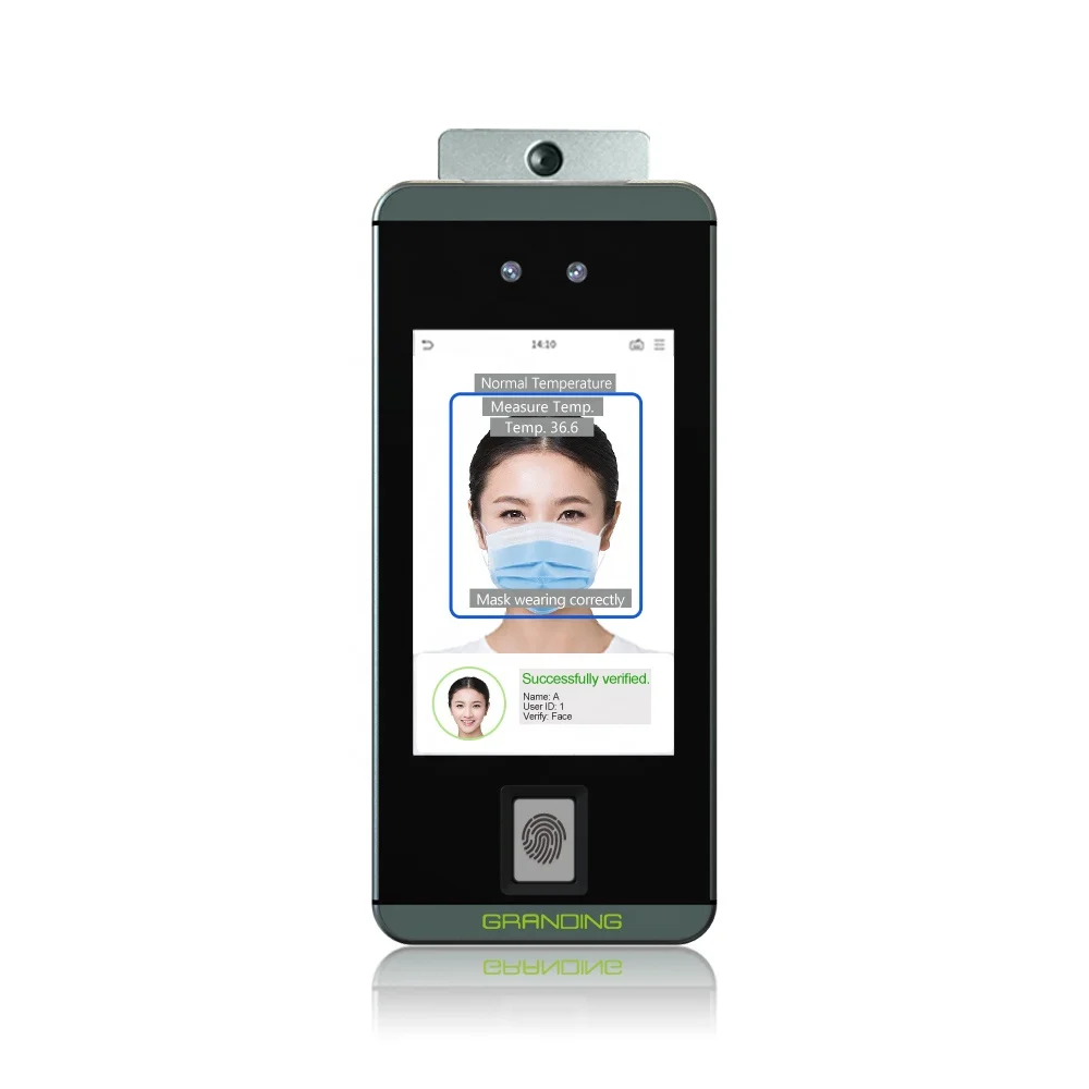 Forehead Thermometer Camera Palm & Fingerprint & Face Recognition Time Attendance System With Masked Detection (FacePro1-TD)