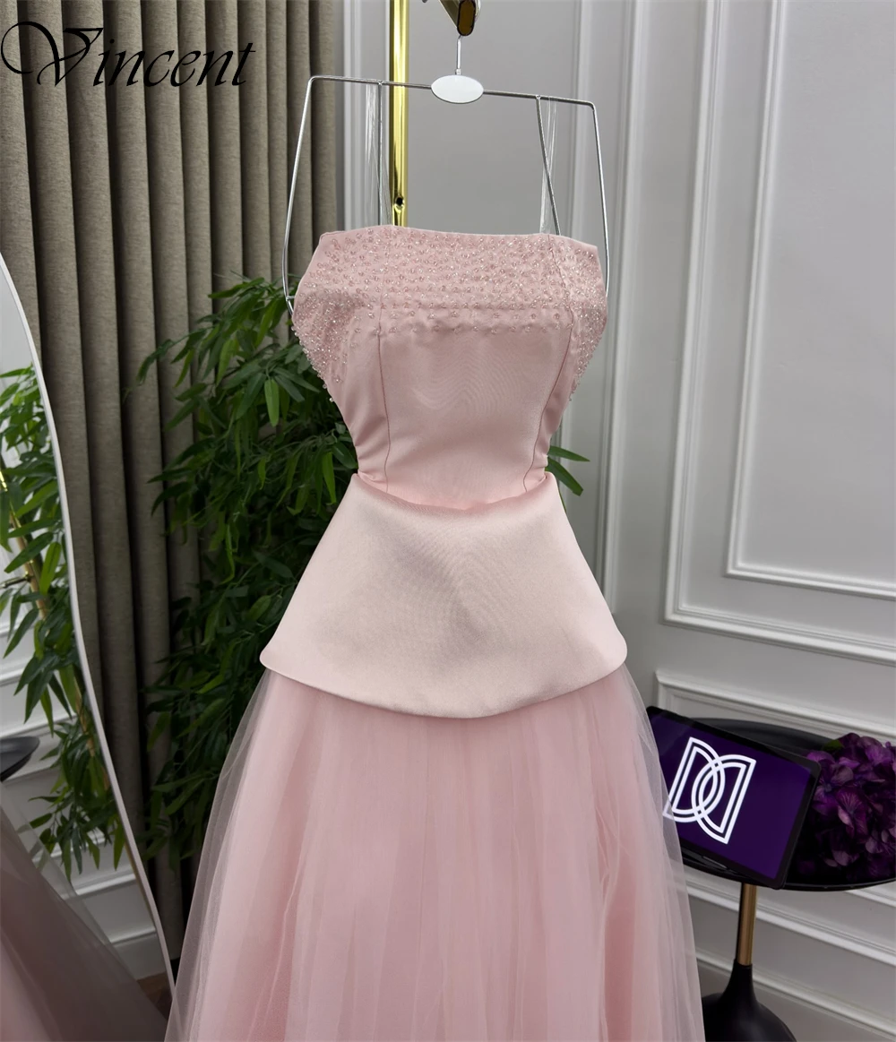 Vestido de noche de satén elegante personalizado, tirantes finos modernos, vestidos para ocasiones a medida, vestidos de fiesta sin tirantes con cremallera en la espalda