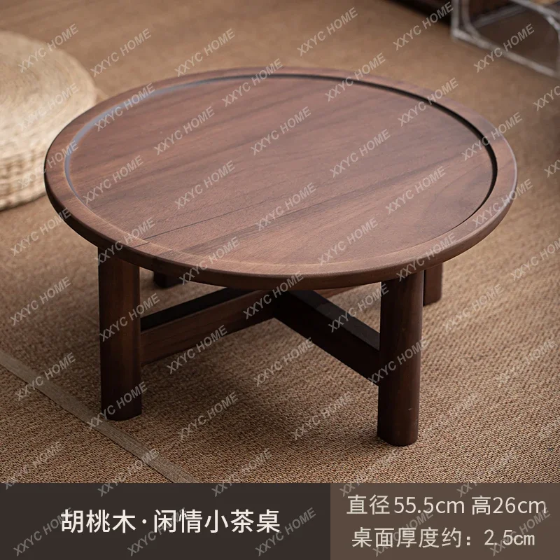 LWalnut round Small Table Tatami Kang Table Low  Small Coffee Table Solid Wood Portable