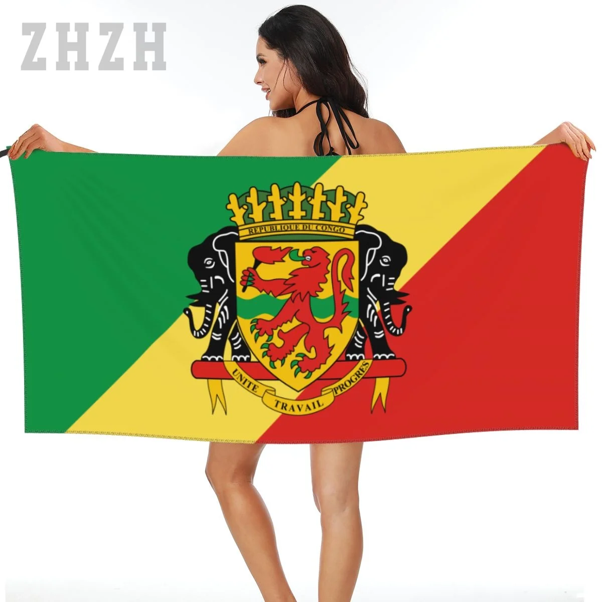 More Design Republic Of Congo Flag Emblem Bath Towel Quick dry Microfiber Absorbing Soft Water Breathable Beach Swimming