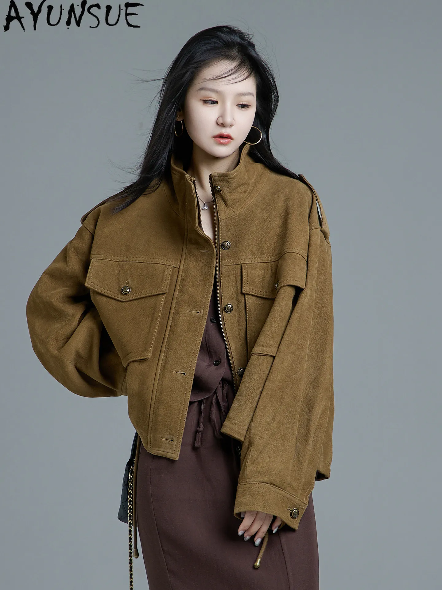 AYUNSUE Real Leather Jacket Women Clothing Spring Autumn Coat Short Style Little Goatskin Womens Coats Fashion Косуха Женская