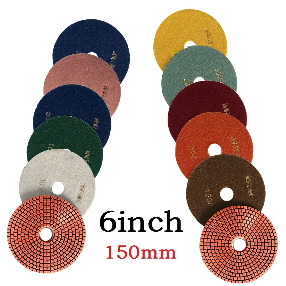 6 Inch Water Grinding Stone Polishing Plate 150mm Dry/wet Diamond Polishing Pads Flexible Grinding Discs For Granite Power Tools