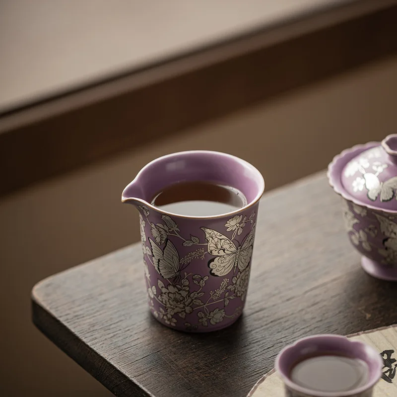 Purple Ru Silver Gilded Love of Gracked Glaze Supportable Ceramic Fair Cup Gong Dao Bei Tea Utensils Pot Serving