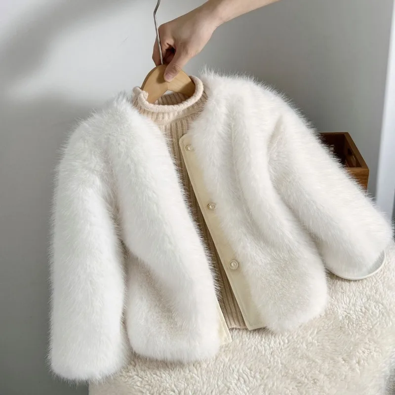 Kids' Winter Faux Fur Coat Insulated Thick Korean Style Collarless Stylish Toddler Girls' Autumn Winter Kids Clothing