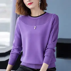 Fashion New Purple Ladies Sweater Korean Version of Wild Knitted Long-sleeved Bottoming Shirt Spring and Autumn Women's Pullover