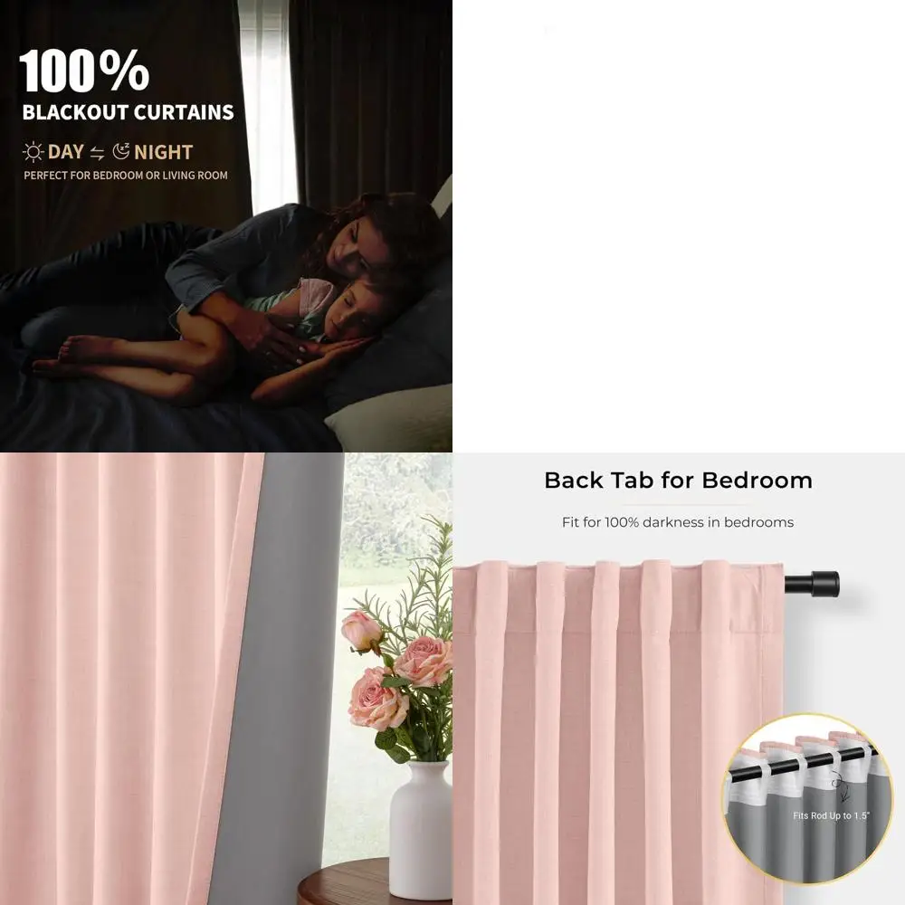 

Thermal Insulated Blackout Curtains, 108 Long, 2-Panel, Linen-Look, Blush Pink, W50xL108