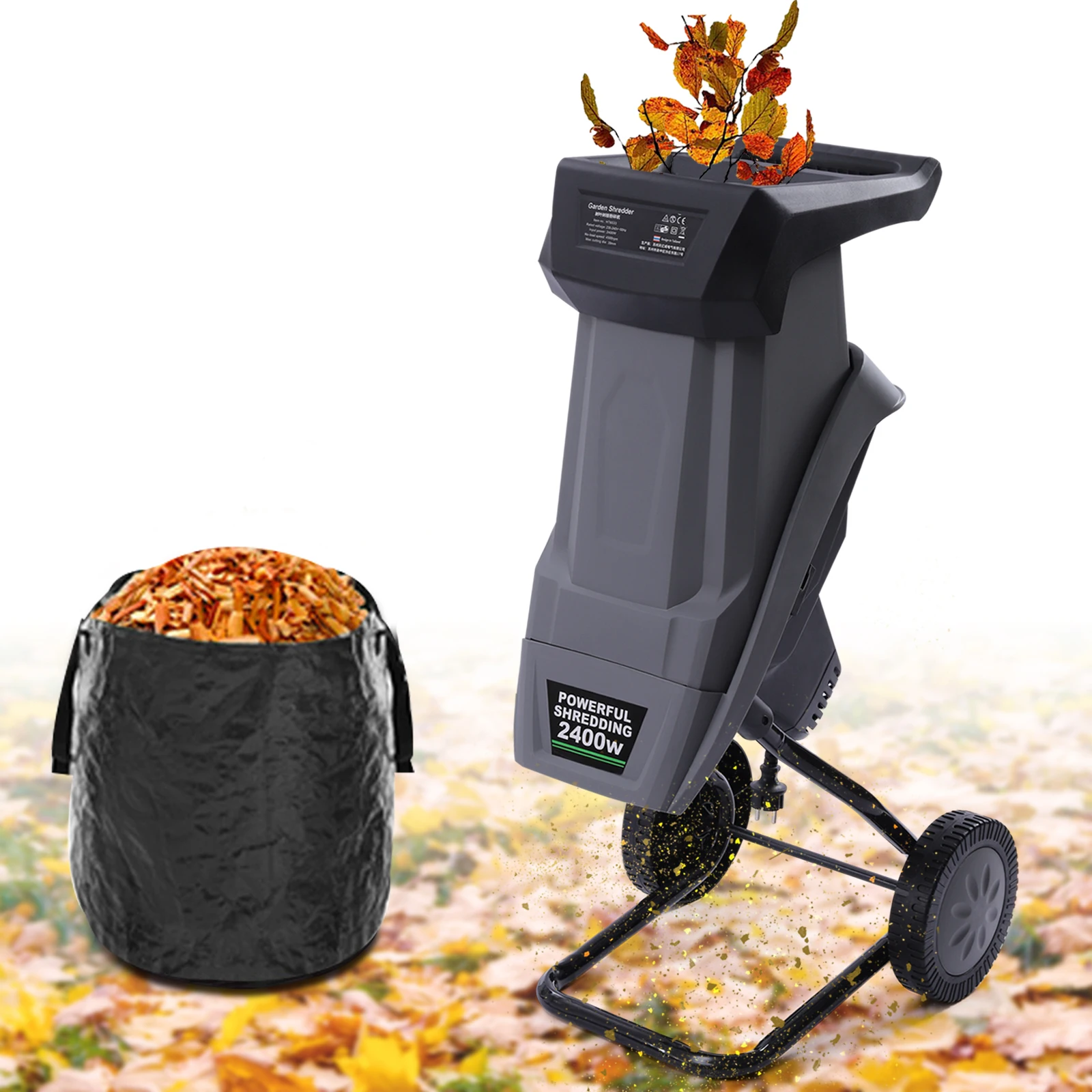 2400W Electric Wood Shredder Tree Leaf Wood Branch Crusher  Garden Shredders Power Tool