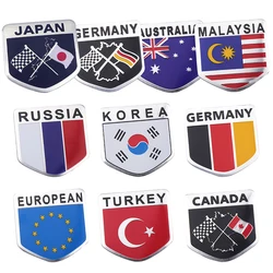 3D Shield Aluminum Germany Canada EU Turkey Malaysia Russia Korea Australia Flag Emblems Badge Car Tail Trunk Body Decor Sticker