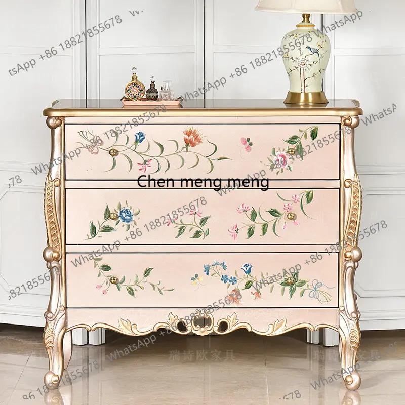 

American style, champagne three-bucket cabinet, solid wood retro gold-painted bedroom storage, storage cabinet