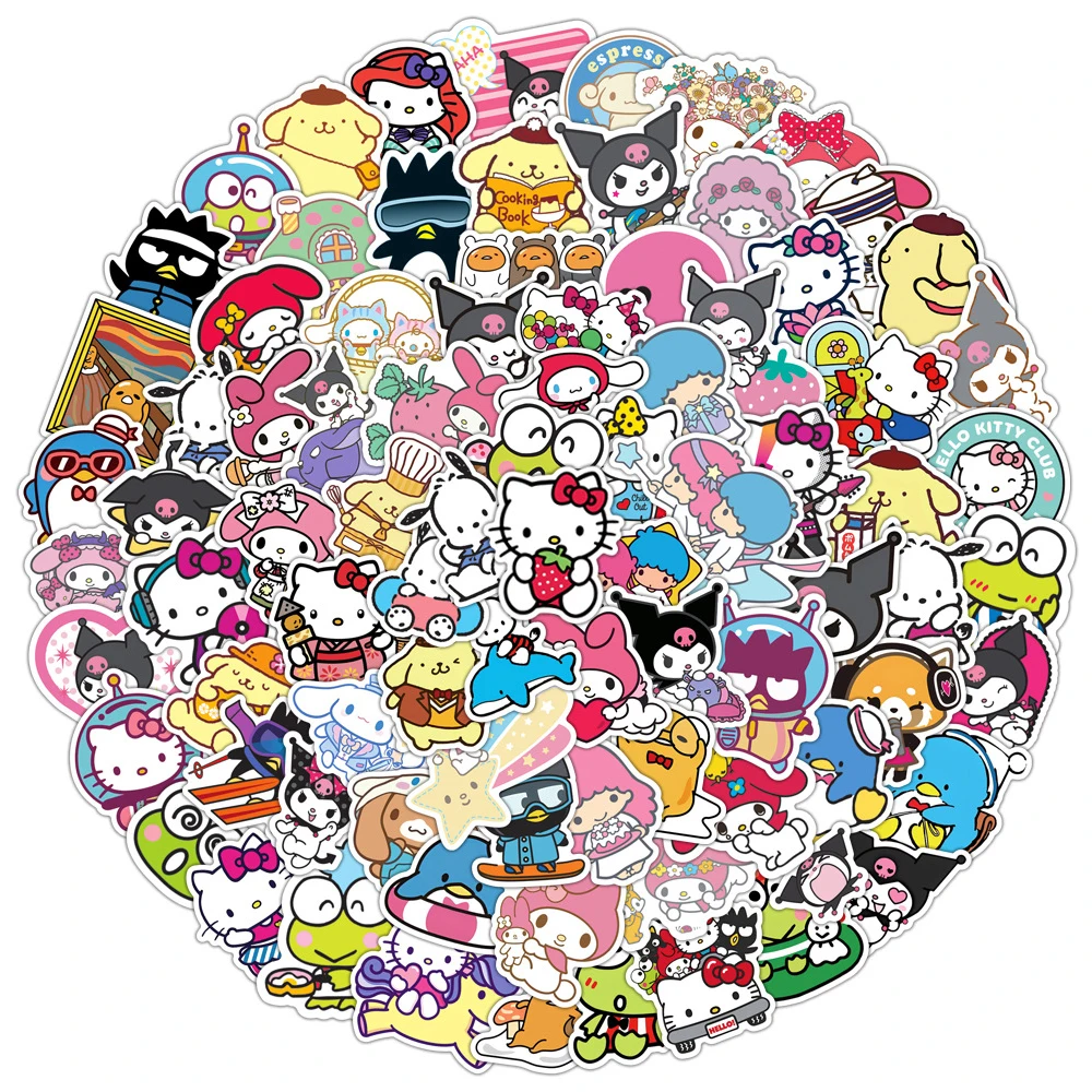 10/30/50/100pcs Mixed Sanrio Series Cartoon Stickers Cute Hello Kitty KEROKERO KEROPPI Anime Decals for Phone Kids Toy Notebook