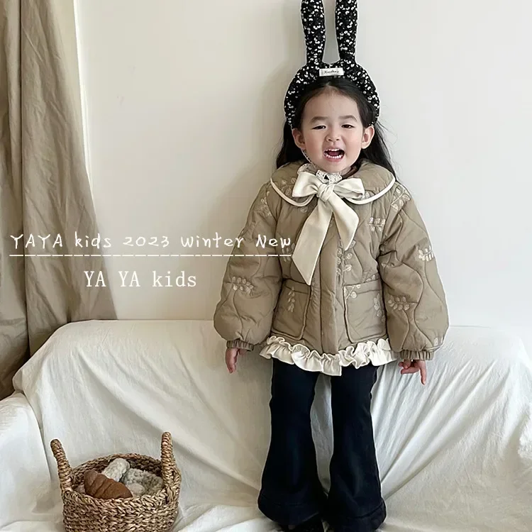 Girls Coat 2023 Winter Cotton-padded Coat Children Quilted Wood Ear Edge Short High-grade Cotton-padded Jacket Girl Winter Coat