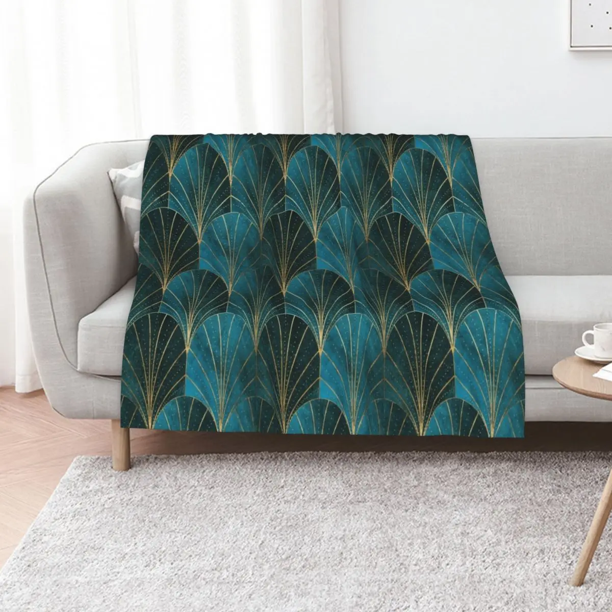 Art Deco Waterfalls // Textured Teal Throw Blanket christmas gifts Soft Plush Plaid Blankets For Bed Bed Fashionable Blankets
