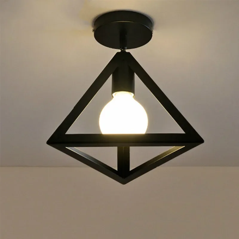 

Nordic style triangle black ceiling light with E27 bulb iron foyer bed room study corridor lighting fixtures