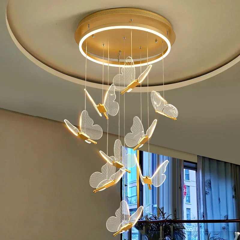 Creative Butterfly Shape Modern Minimalist Atmosphere Light Living Room Dining Room Art Stair Chandelier Crystal Chandelier