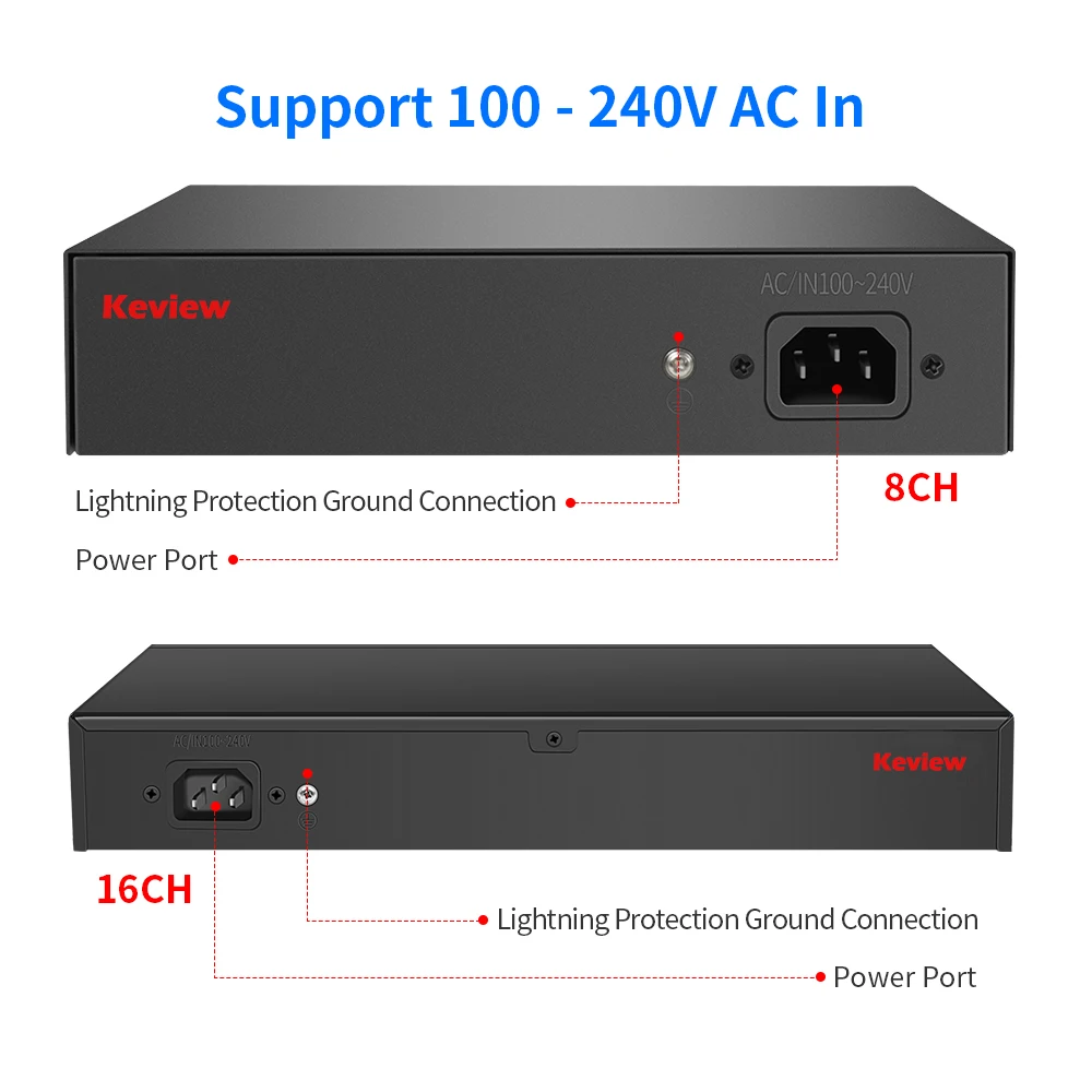 Imagem -05 - Portas Poe Switch Ethernet 10 100mbps Ieee 802.3 af at para Câmera ip Poe Sistema de Câmera de Segurança Cctv ap sem Fio Pés 48v 16