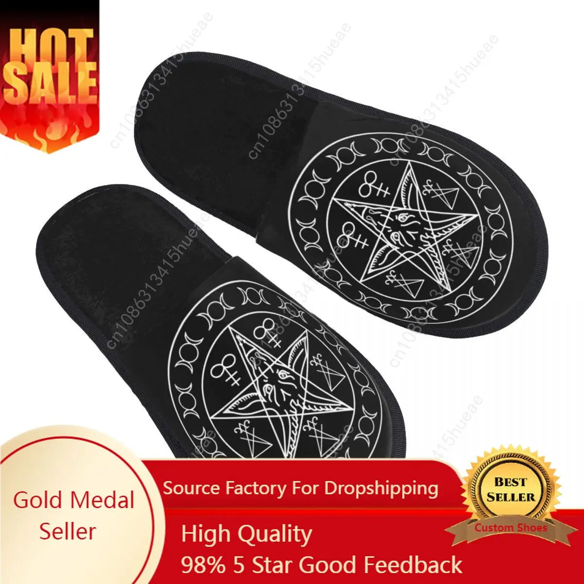 

Baphomet Guest Slippers for Spa Women Custom Print Satan Pentagram House Slipper