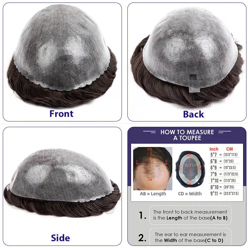 Toupee ผู้ชาย 0.12 มม.ผิวฐานชายผมเทียมผมมนุษย์ธรรมชาติผู้ชายวิกผม Capillary Prosthesis ทนทาน Man วิกผมระบบ