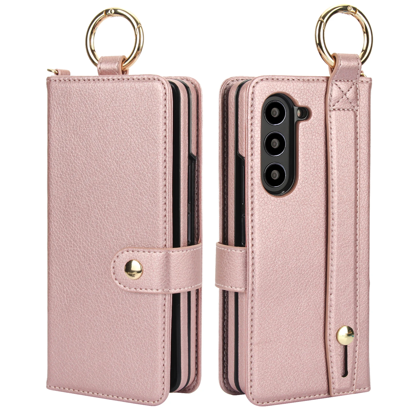 Ring Holder Cards Solt Wristband Pen Holder Wallet Case For Samsung Galaxy Z Fold 6 5 4 3 5G Fold6 Fold5 Bag Pocket Book Cover