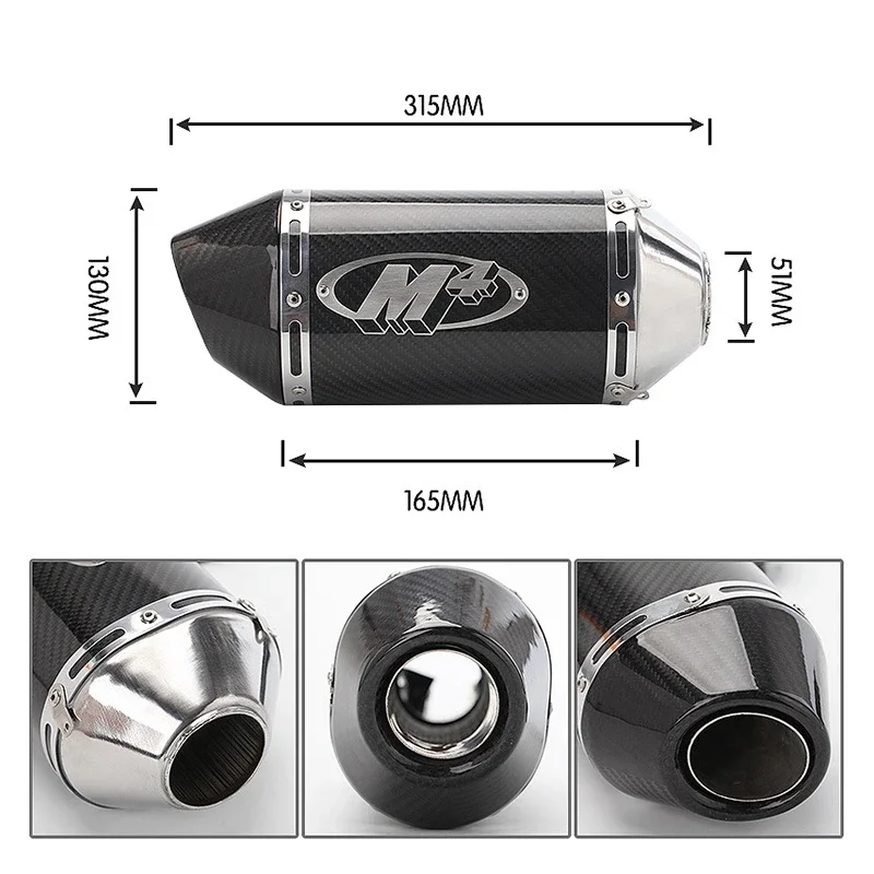 51MM Universal Carbon Fiber Motorcycle M4 Exhaust Muffler for MT09/07 Z800 R1 R6 GSXR1000 ZX6R ZX10R K6 K7 Exhaust Modification