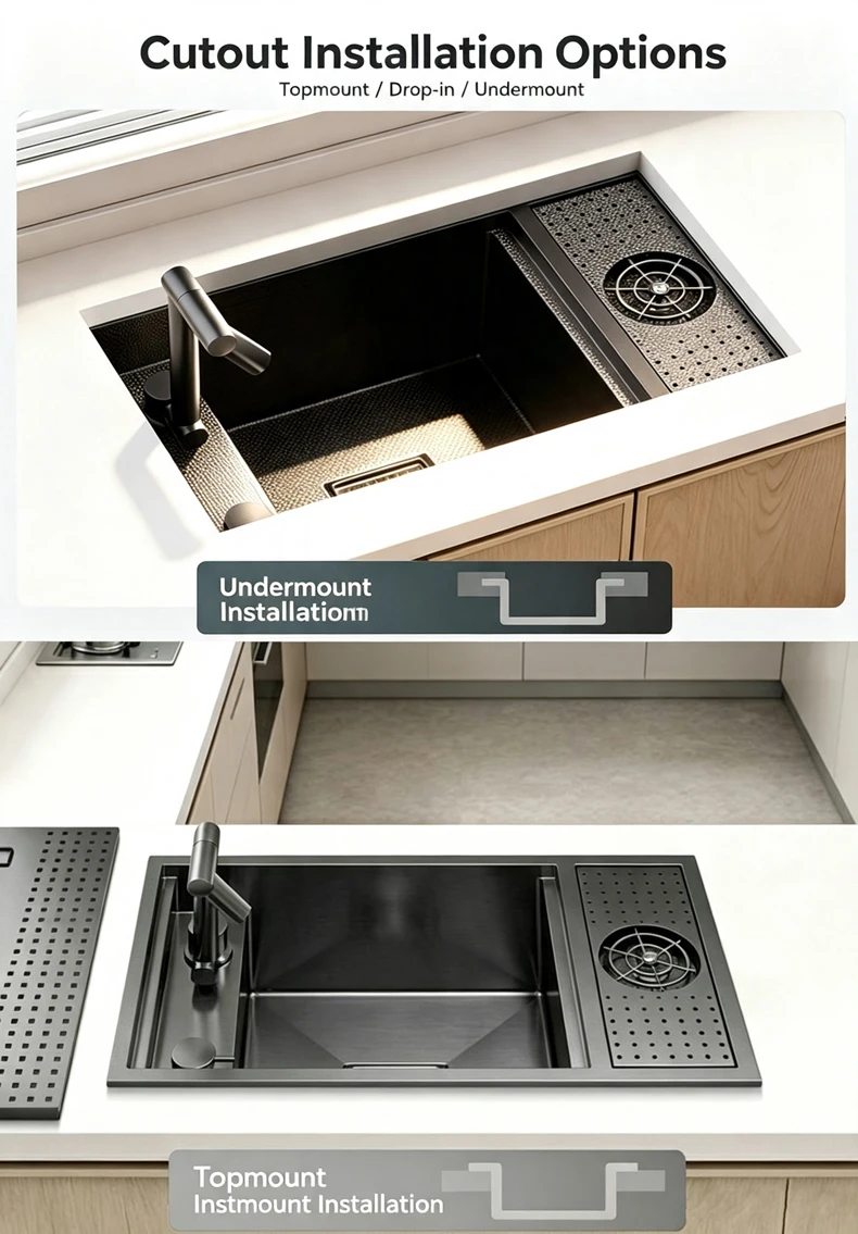 Cup Washer Hidden Bar Sinks With Lid MultifunctionalStainless Steel Kitchen Sink Single Slot Undermount Bowl