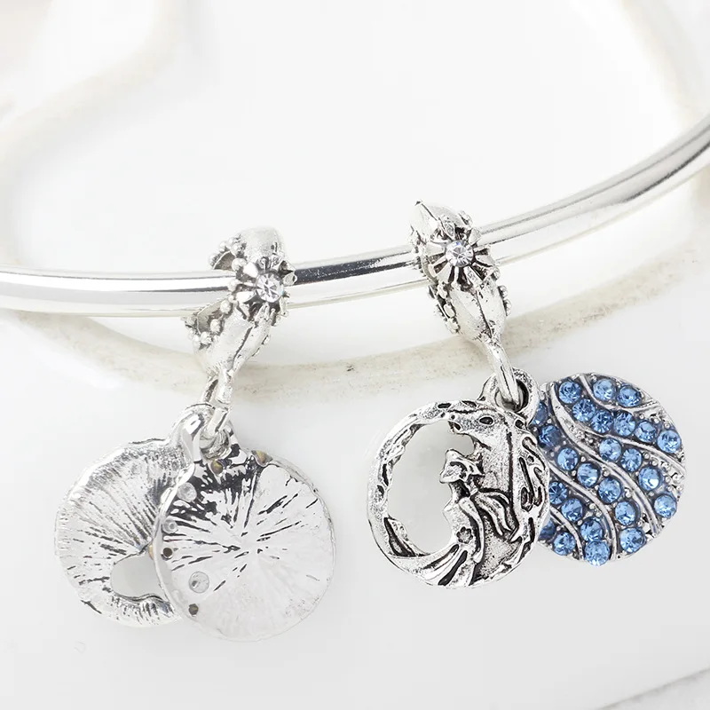 Gelang Pesona Pandora Cocok untuk Pria Disney Biru Enamel Es Salju Manik-manik Olaf DIY Bijoux untuk Wanita Kartun Anime Beku Liontin Manusia Salju