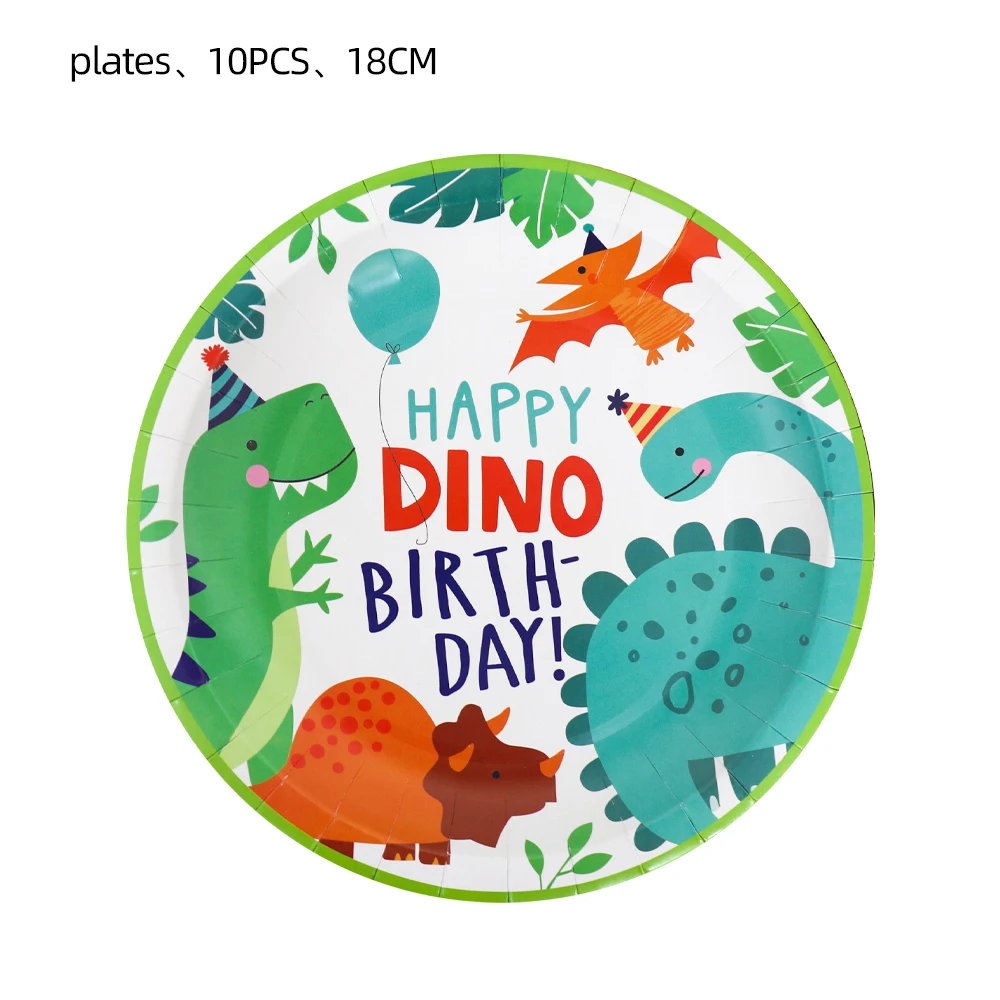 Cartoon Dinosaur Party Decorations Jungle Safari Dino Themed Tableware Balloon Set Baby Shower Kids Boys Birthday Party Supplies