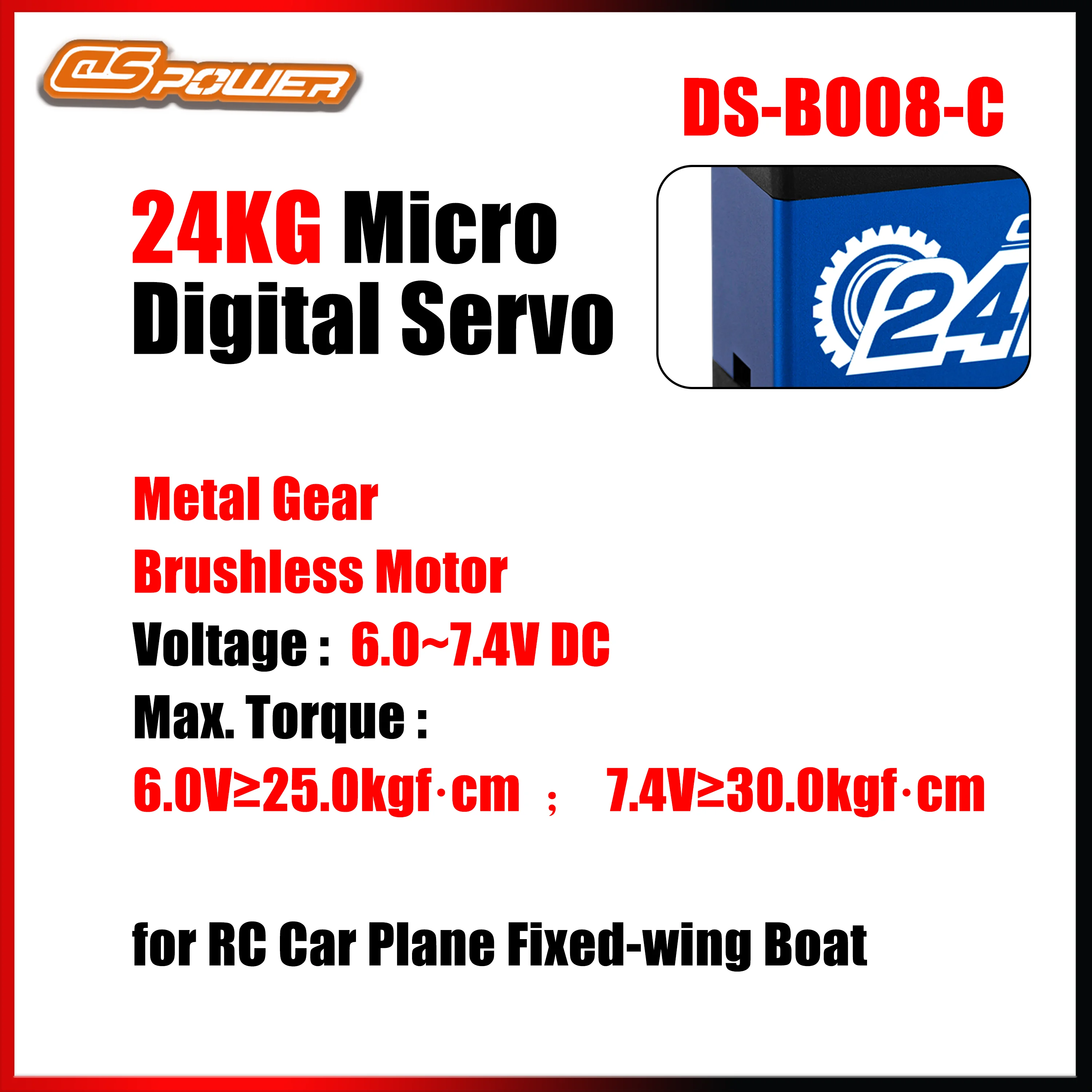 Silnik bezszczotkowy DSpower 24KG, cyfrowe serwo, metalowe przekładnie, wodoodporny, wysoka prędkość, duży moment obrotowy, do samochodów RC, dronów, łodzi, robotów, części do zabawek.