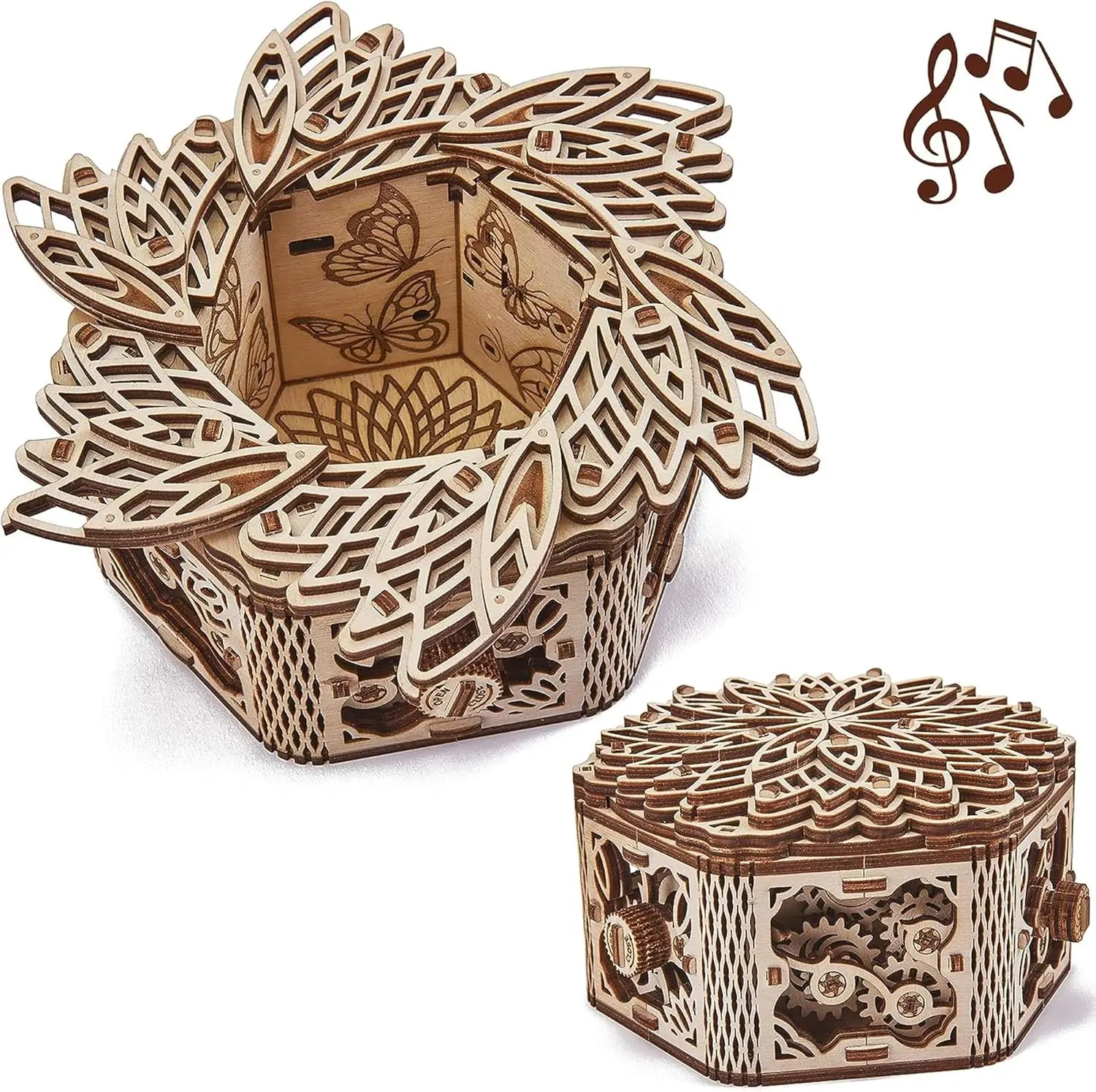 

Mystery Flower Wooden Music Box Kit - Keepsake & Jewelry Box - 3D Wooden Puzzle for Adults and Kids to Build - DIY