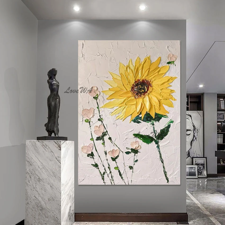 

Beautiful Sunflower Picture Acrylic Artwork, Palette Knife Canvas Arts Decoration Wall Abstract No Framed Contemporary Paintings