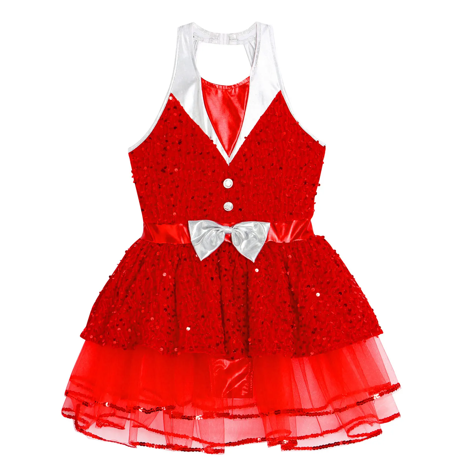 Kinderen Meisjes Ballet Tutu Jurk Ballrina Kostuum Halter Mouwloos Backless Glittery Pailletten Fluwelen Jurk Kunstschaatsen Danskleding