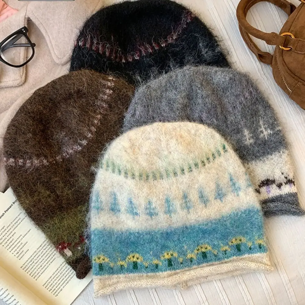 Keep Warm Ethnic Style Fair Isle Style Knitted Hat Thicken Warm Winter Pullover Hat Retro Coldproof Beanies Hat Autumn