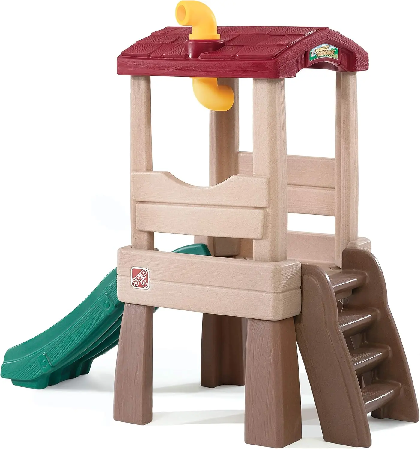 Speel natuurlijk speels Lookout Treehouse, buitenspeelset voor kinderen, achtertuinspeeltuinset, glijbaan, ladder, draaibare periscoop, buiten