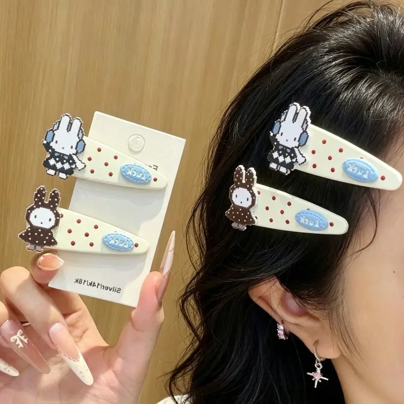 Kawaii Miffy Hairpin Cute Cartoon Miffy Pixelated Polka Dot Beak-shaped Hair Clip A Sweet Girl's Hair Accessory