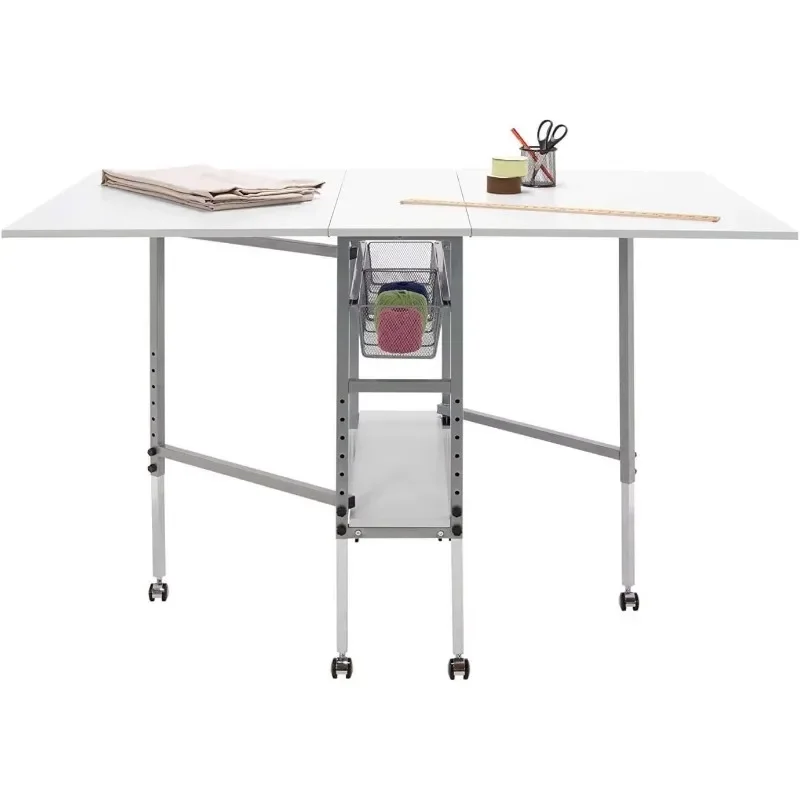 عرض ساخن. طاولة هواية وقطع - 58.75 بوصة عرض × 36.5 بوصة D طاولة فنون وحرف يدوية بيضاء مع درجين تخزين شبكيين، فضي/أبيض.HOME