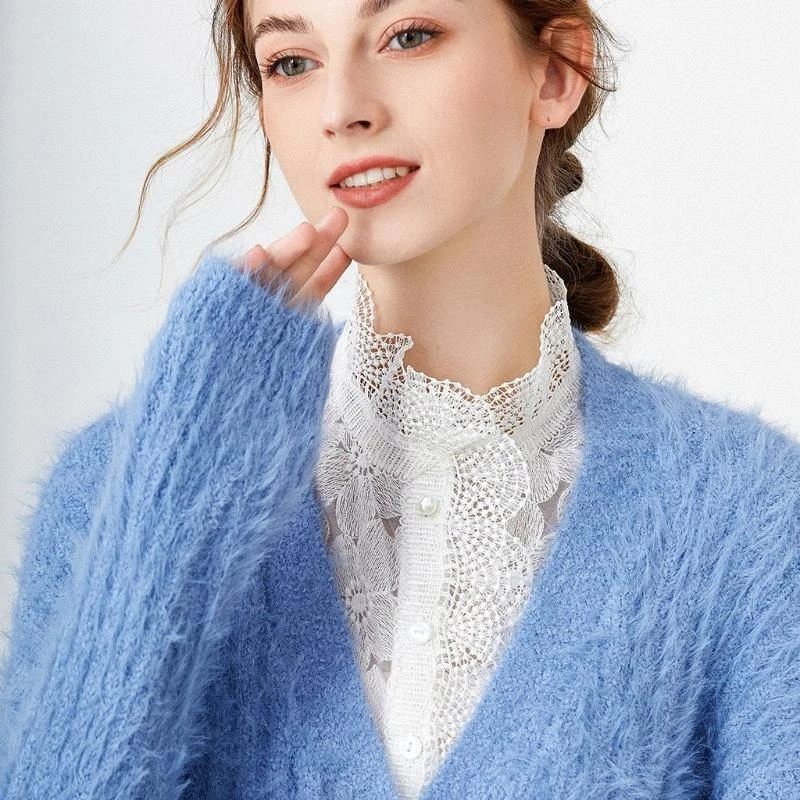Women Hollow Out Embroidery Lace Faux Collar Stand Half Shirt Blouse White Floral Decorative Detachable Dickey
