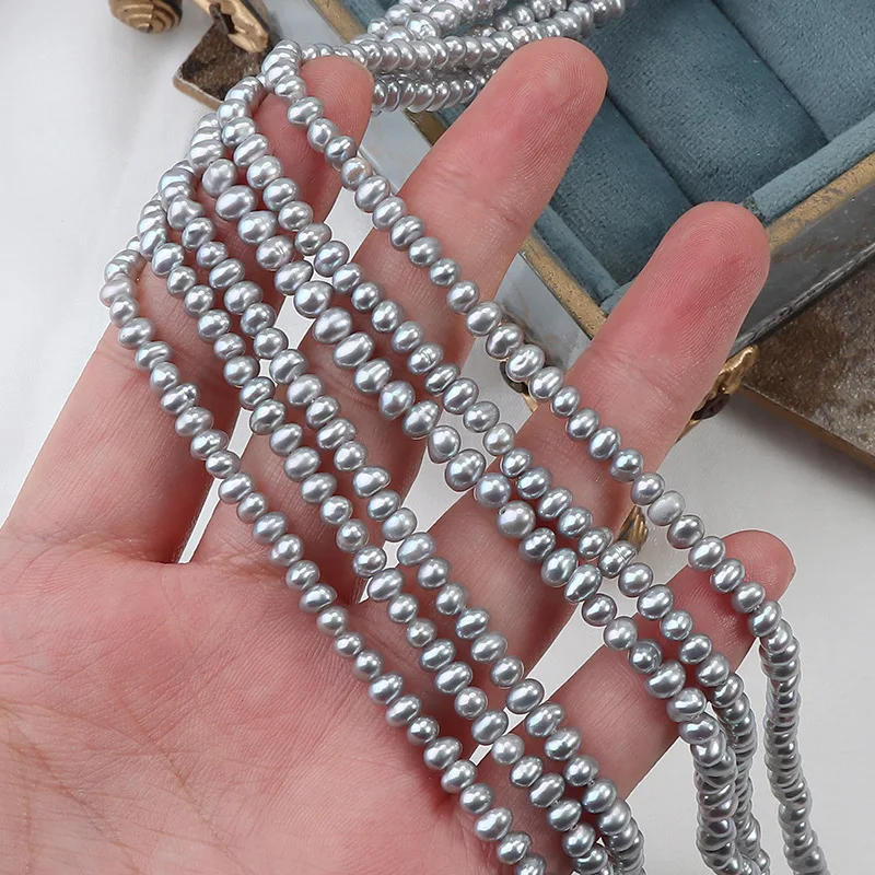 

3-4mm Irradiated Gray Natural Freshwater Pearls, Potato-shaped Semi-finished Beads for Jewelry Making DIY Necklace Accessories