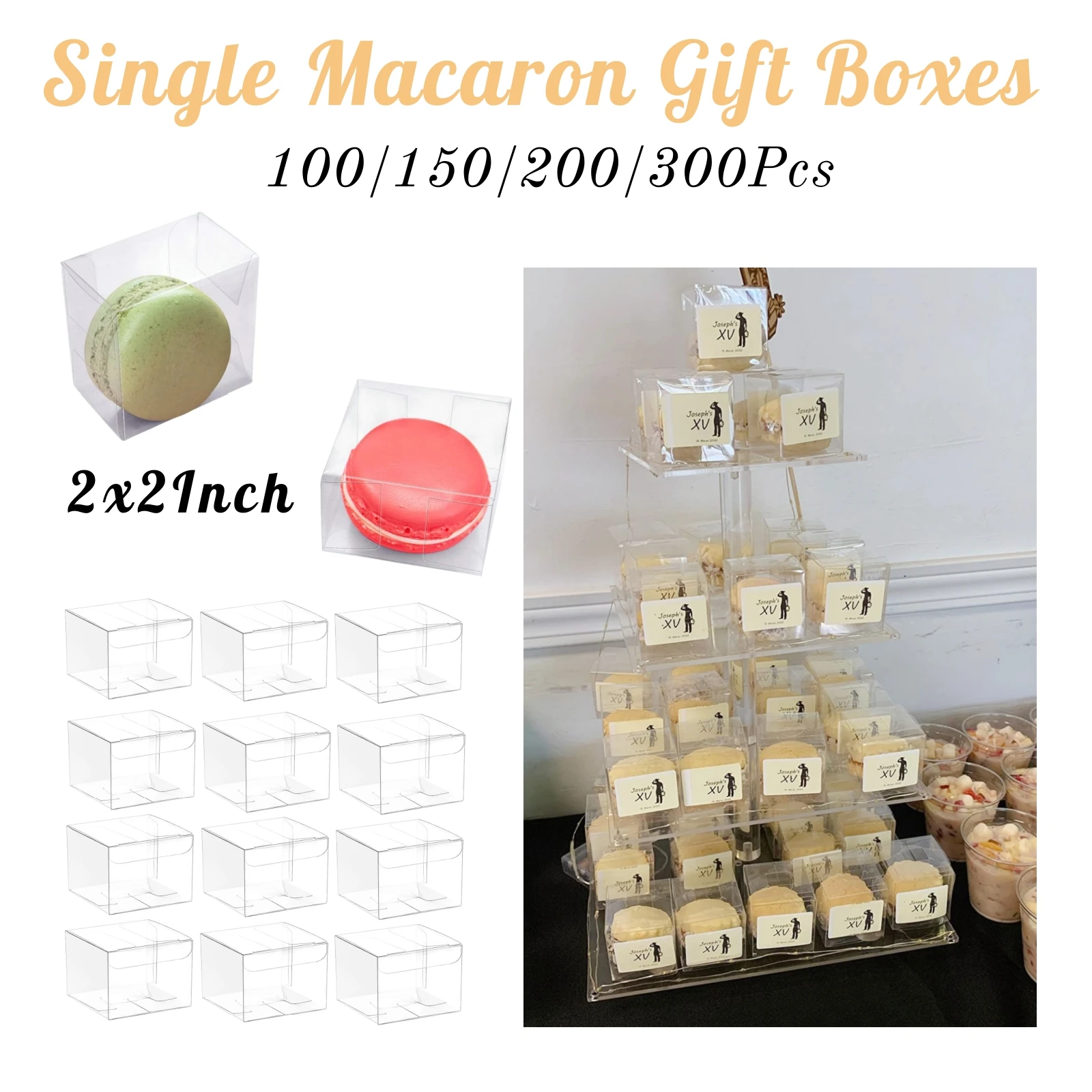 

100-300Pcs Mini Macaron Boxes PVC Square Clear Candy Gift Bags Cookies Boxes for Wedding Baby Shower Birthday Party Favors 2in