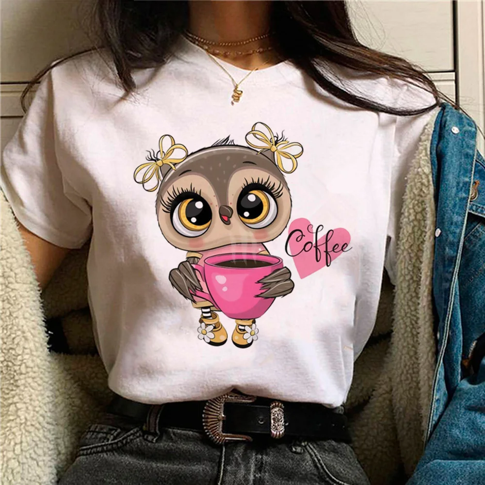 Owl top tees women University Pop Culture women anime top tees Pastel Retro 2000s Y2k Comfortable University