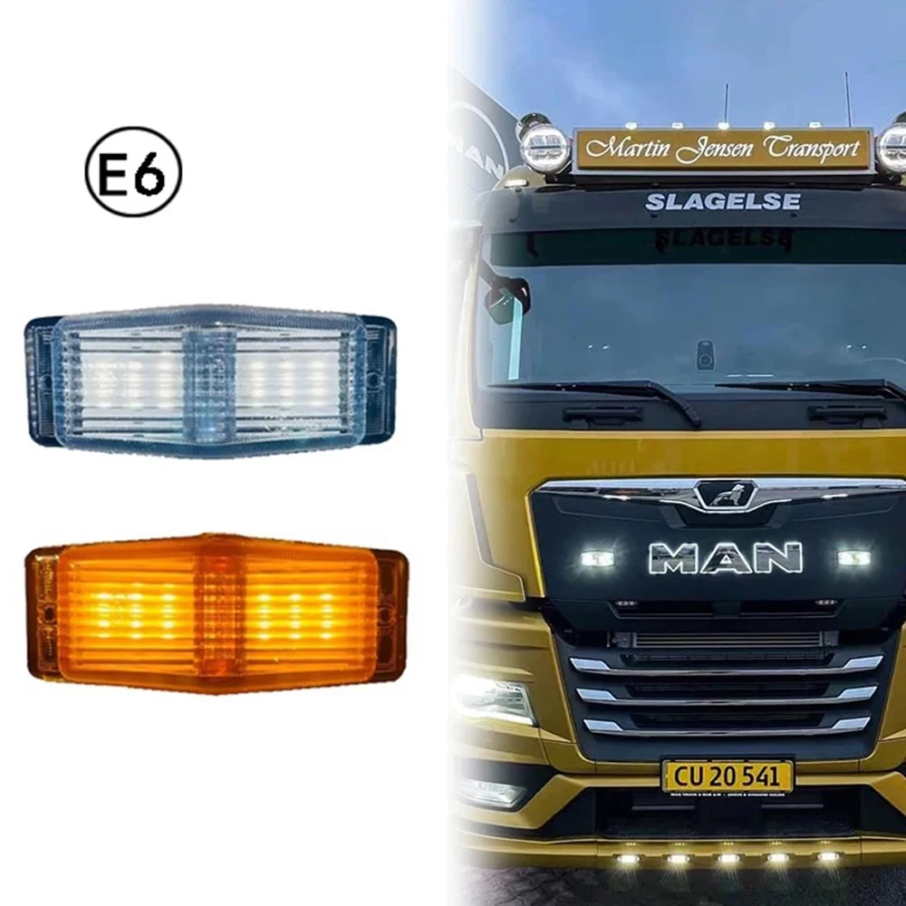 

1x 24V E6 Amber White LED Marker Light Front Grill Double Burner / Pole Indicator DAF Lamp for Scania Volvo Man Benz Truck Lorry