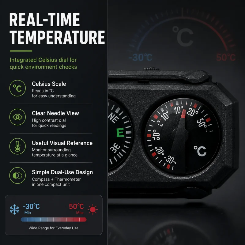 Durable Nylon 2‑in‑1 Compass Thermometer Ornament 20‑22MM Rail Compatible Hobby Model Part with Hex Key