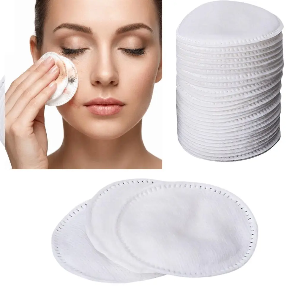 

120pcs Round Disposable Makeup Remover Pads Three Floors Overlock Embossing Facial Cotton Wipes Dry Wet Use Soft Thick